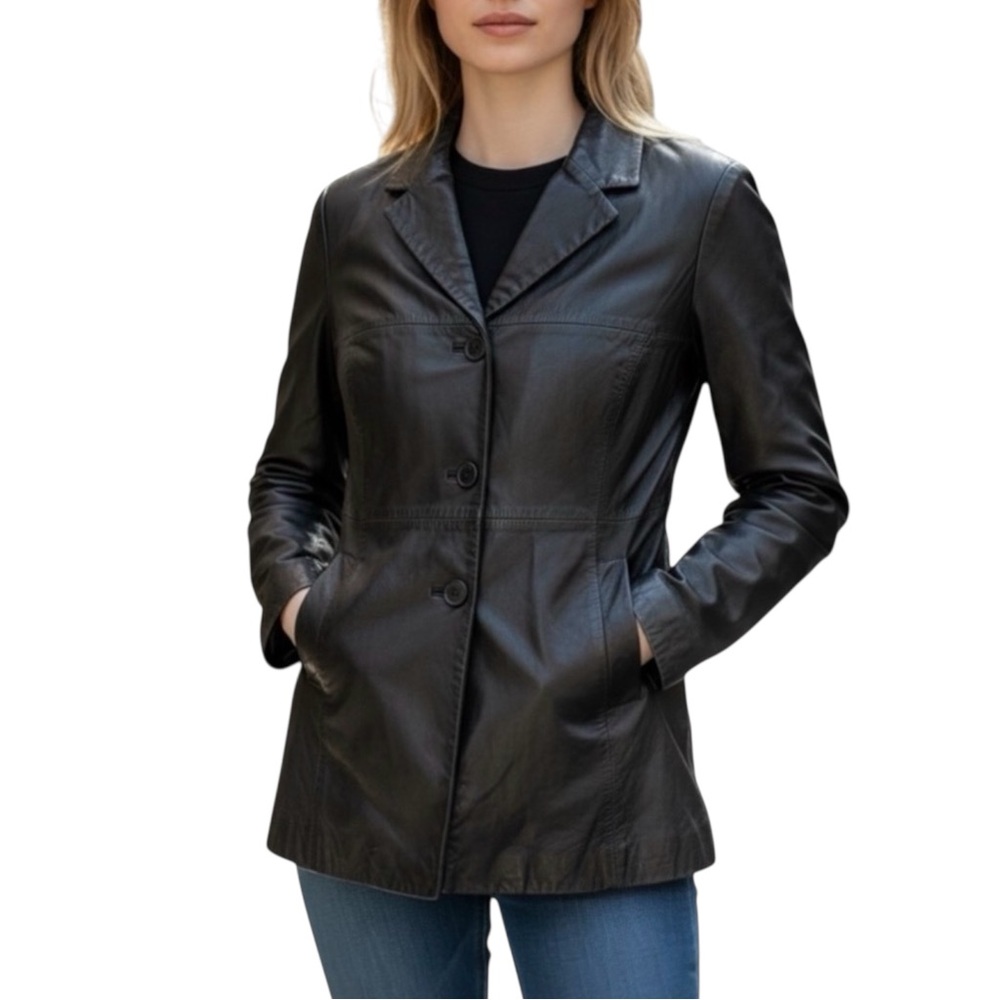 Vintage AVANTI New York Fitted Women's Black Genuine Leather Coat Jacket Size S
